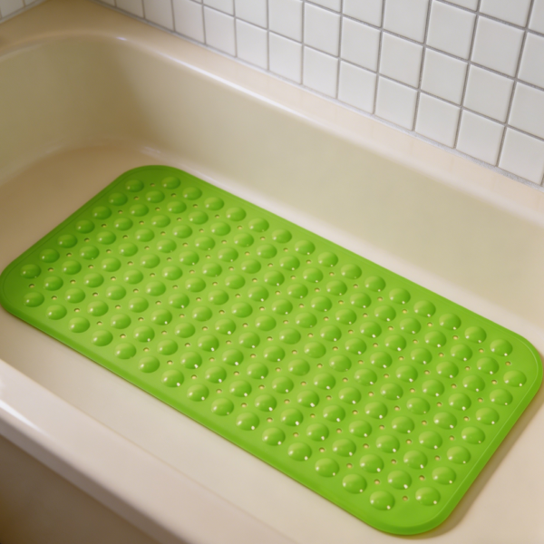 Oversized Pea Green Bath Mat, Non-Slip, Drainage Holes, Washable