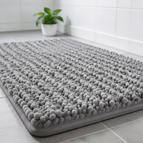 Ultra Soft Chenille Bath Mat Grey, Absorbent, Non-Slip, Quick-Dry, Washable