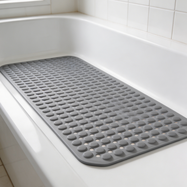 Soft Grey Shower Mat, Non-Slip, Foot-Scrubbing Texture, Machine Washable