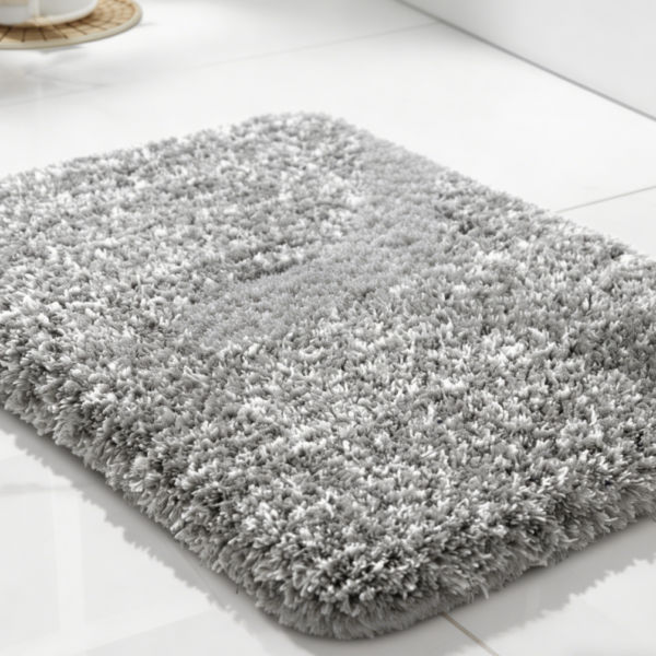 Ultra Soft Plush Bath Mat Light Grey & White, Water-Absorbent, Non-Slip, Washable