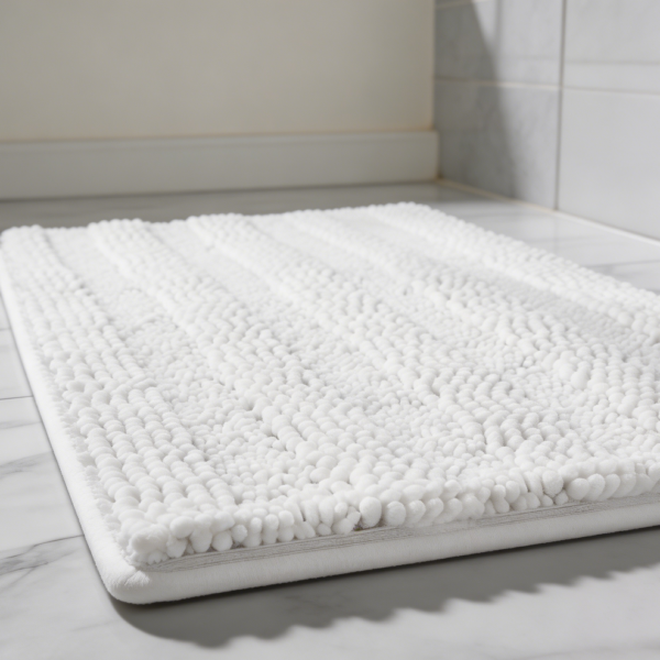 Ultra Plush Chenille Bath Mat White, Super Absorbent, Non-Slip, Quick-Dry, Washable