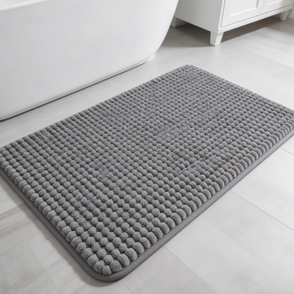 Ultra Soft Chenille Bath Mat Grey, Non-Slip Rubber Backing, Washable