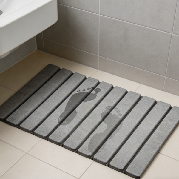 Foldable Diatomaceous Earth Bath Mat Grey, Super Absorbent, Quick-Dry, Non-Slip