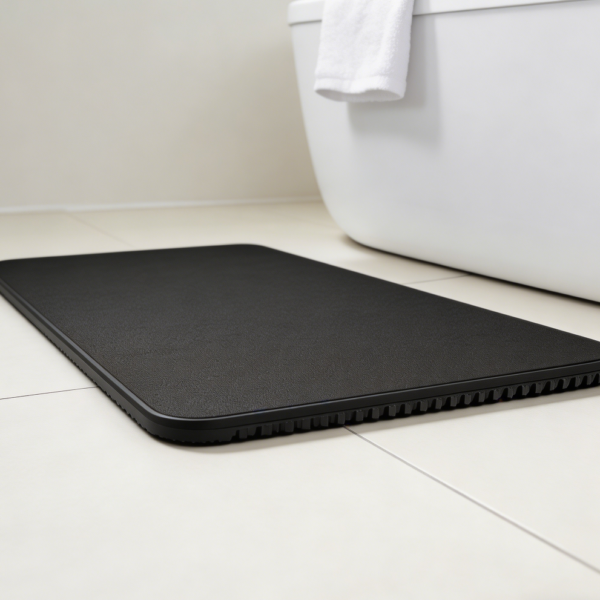 Thin Black Bath Mat, Non-Slip, Quick-Dry, Washable, Fits Under the Door
