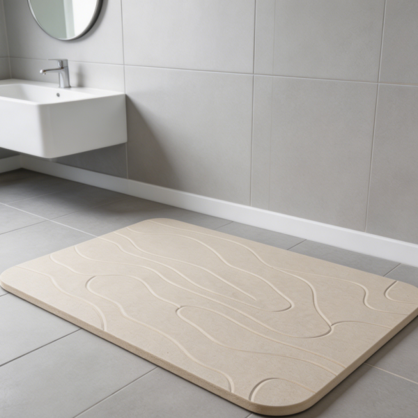 Set of 2 Diatomaceous Earth Bath Mats, Grey & White Pattern, Absorbent, Quick-Dry, Non-Slip