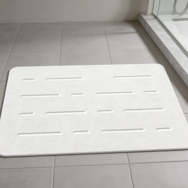 Large Diatomaceous Earth Bath Mat White Grey, Quick-Drying, Non-Slip, Instant-Dry