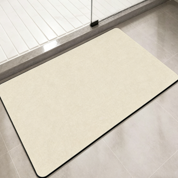 Thin Diatomaceous Earth Bath Mat Beige, Super Absorbent, Quick-Dry, Non-Slip, Fits Under the Door
