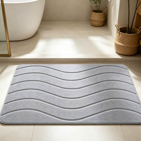 Grey Diatomaceous Earth Bath Mat, Non-Slip, Highly Absorbent, Quick-Dry