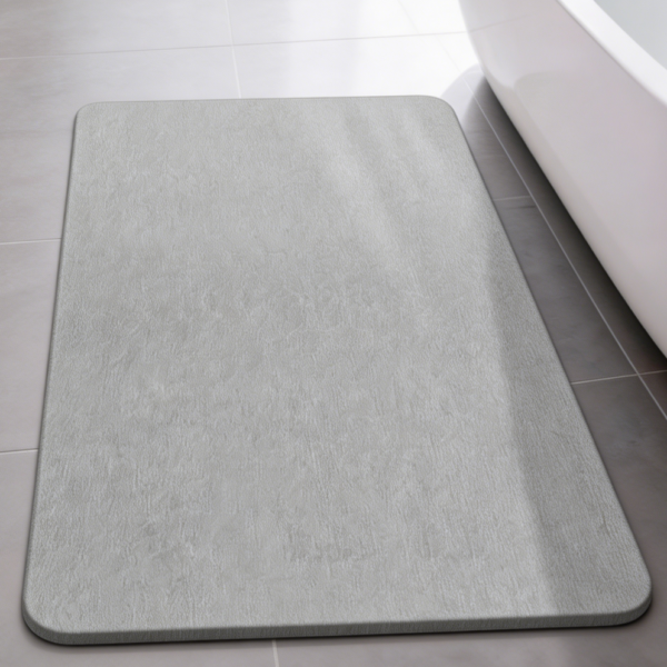 Stone Bath Mat Grey, Rubber Base, Diatomaceous Earth, Non-Slip, Super Absorbent, Self-Drying