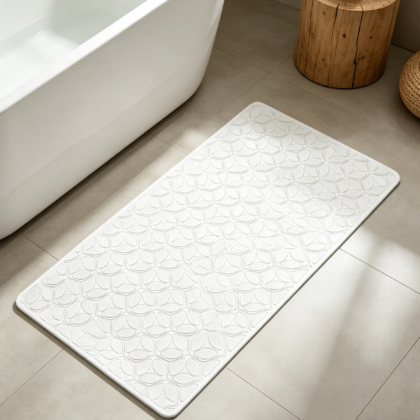 Soft-Touch White Rubber Bath Mat, Non-Slip, BPA-Free, Pet Friendly, Washable